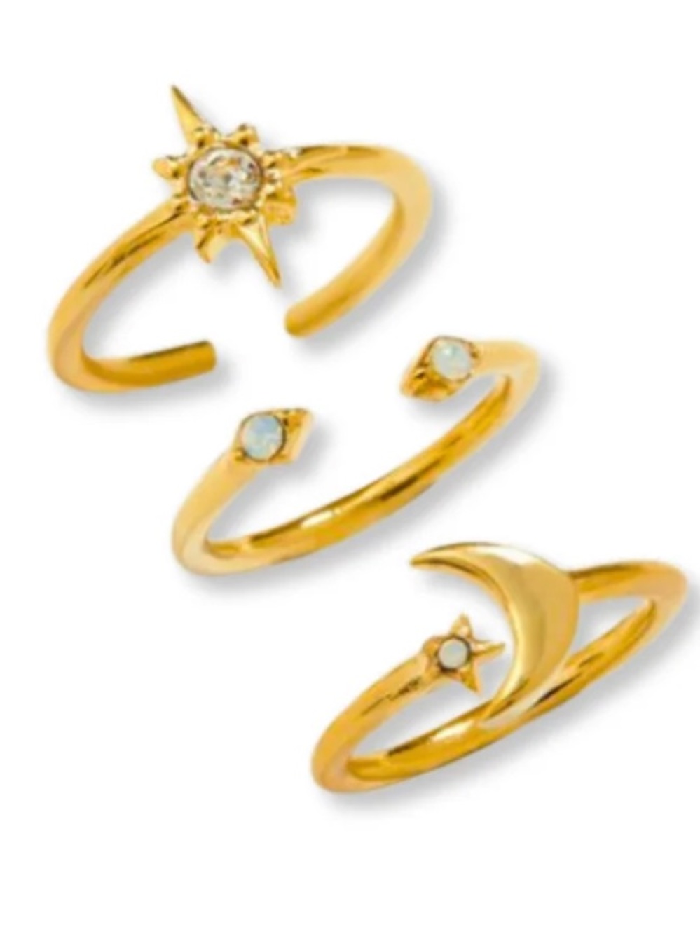 Celestial adjustable, stackable ring set.